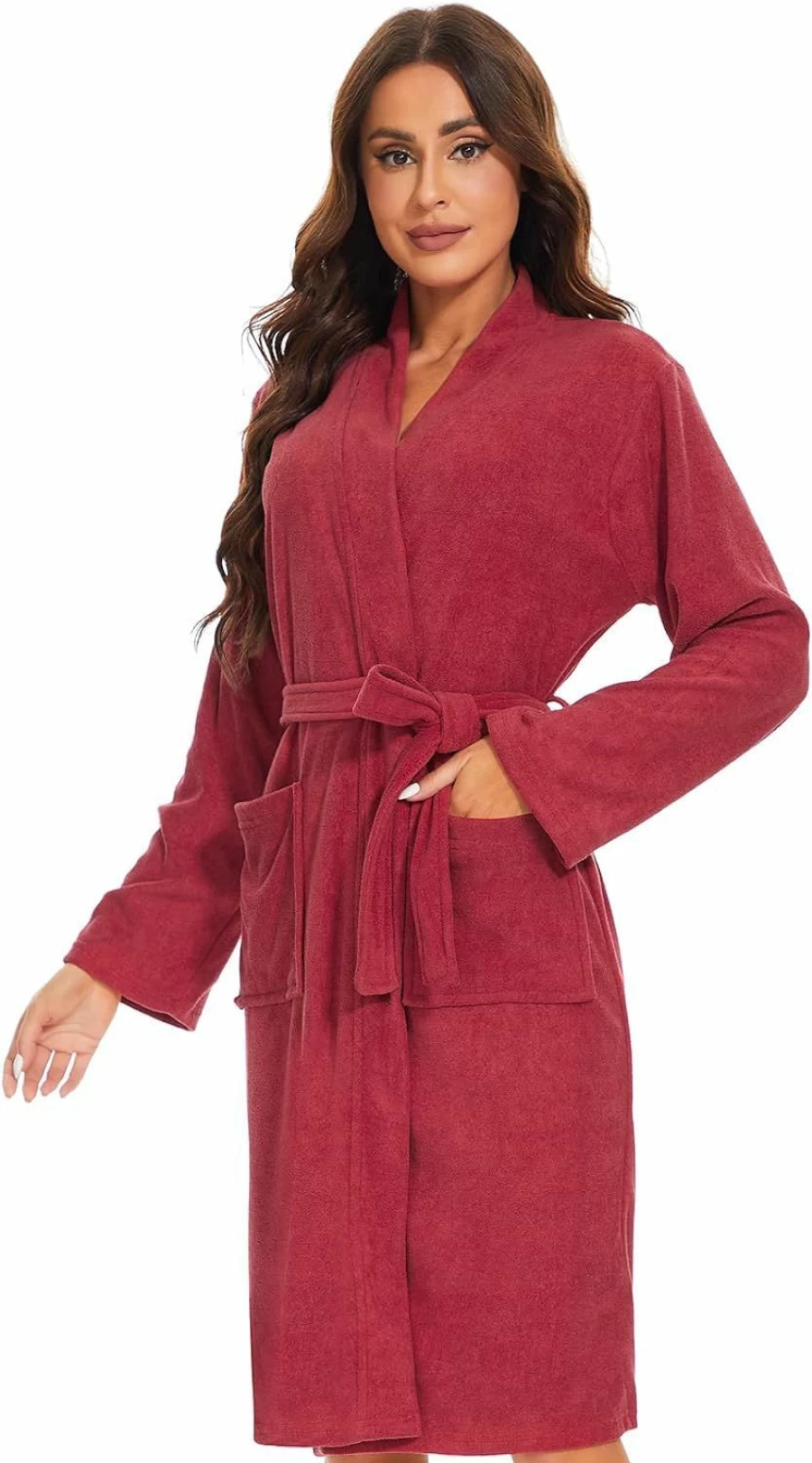 "Knuffnee Women's Soft Terry Cloth Bathrobe with Pockets - Knee Length Cozy Towel Robe"
