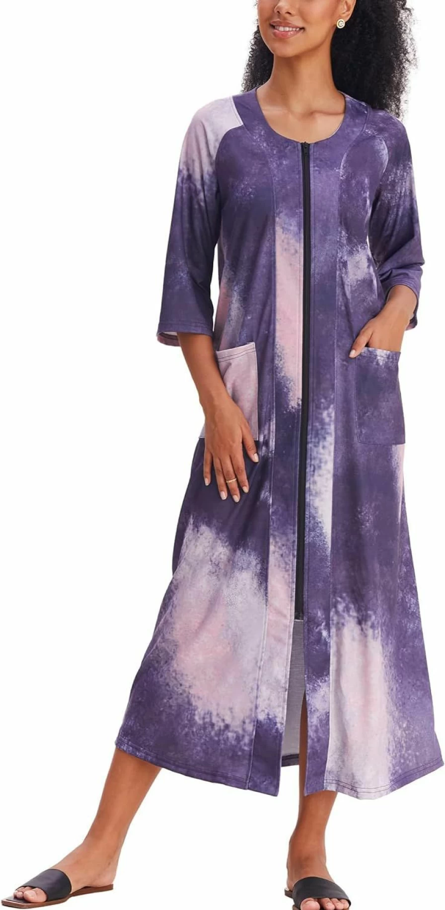 Ekouaer Women's Long Sleeve Loungewear Robe with Pockets - Comfortable House Dress Nightgown for Home Relaxation
