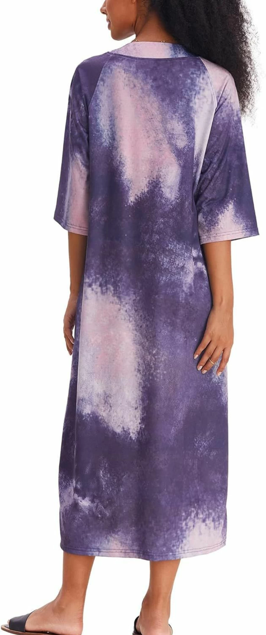 Ekouaer Women's Long Sleeve Loungewear Robe with Pockets - Comfortable House Dress Nightgown for Home Relaxation