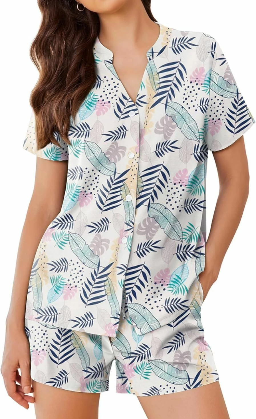 Ekouaer Women's Soft Loose Printed Pajama Set - Button Down Sleepwear & Lounge Pj Set for Comfortable Nightwear